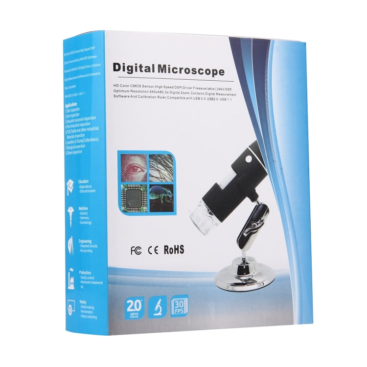1000X Magnifier 0.3MP Image Sensor USB Digital Microscope with 8 LED & Professional Stand