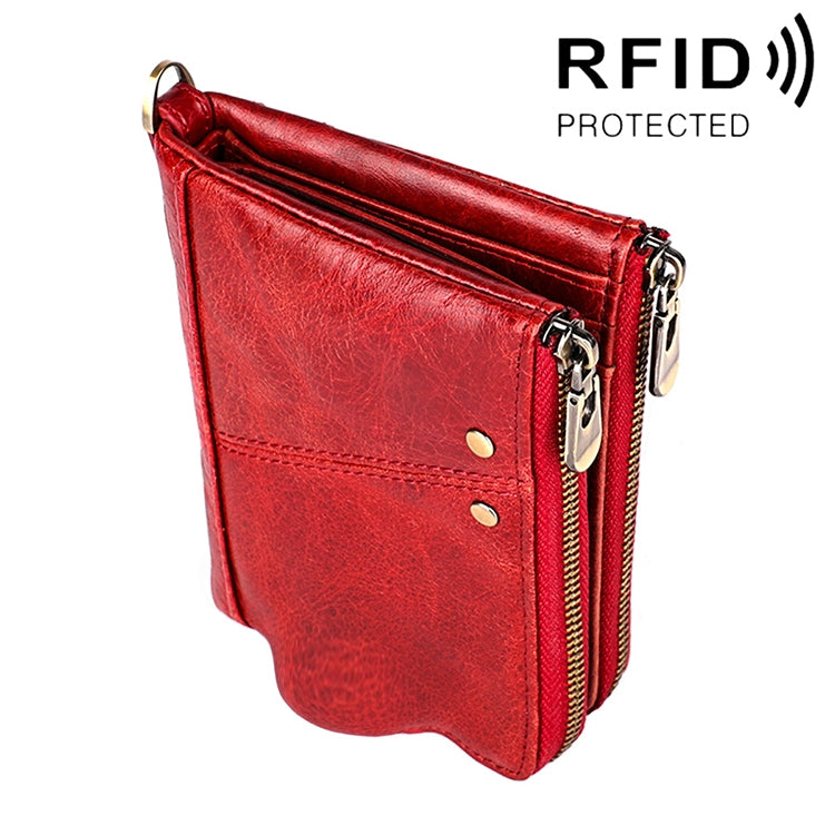3533 Long Crazy Horse Texture Cowhide Leather Folding Anti-magnetic RFID Wallet Clutch Bag for Men, with Card Slots