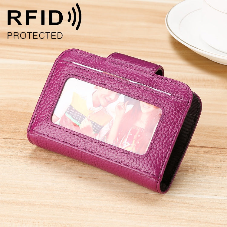 KB188 Horizontal Cowhide Leather Organ Shape Multiple Card Slots Anti-magnetic RFID Wallet for Ladies, with Transparent Window, KB188 Rose Red, KB188 Sapphire Blue, KB188 Black, KB188 Coffee, KB188 Purple