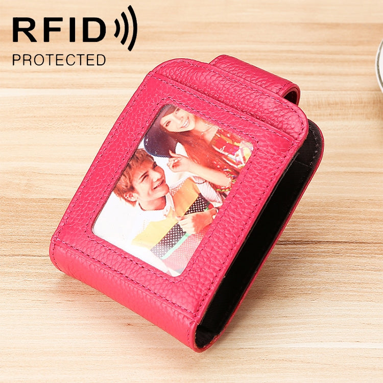 KB189 Vertical Cowhide Leather Organ Shape Multiple Card Slots Anti-magnetic RFID Wallet for Ladies, with Transparent Window, KB189 Sapphire Blue, KB189 Black, KB189 Purple, KB189 Rose Red