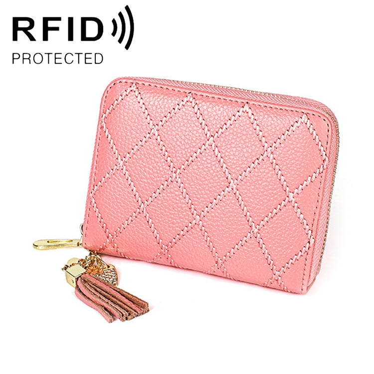 KB213 Diamond Texture Zipper Cowhide Leather Double Row Organ Shape Multiple Card Slots Anti-magnetic RFID Wallet Clutch Bag for Ladies