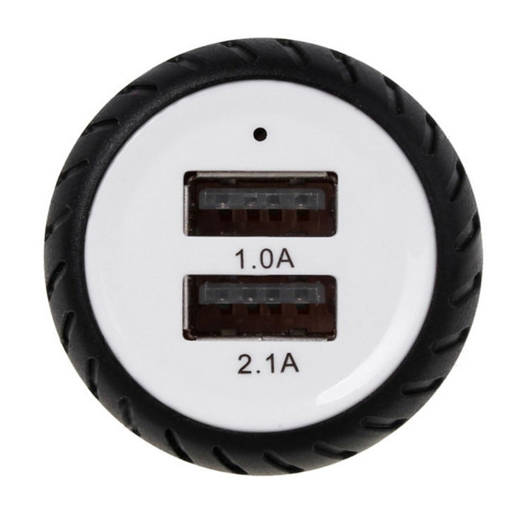 Mini Wheels Design 5V 1.0A+2.1A Double USB Universal Quick Car Charger for Phones / Tablets(White + Black )