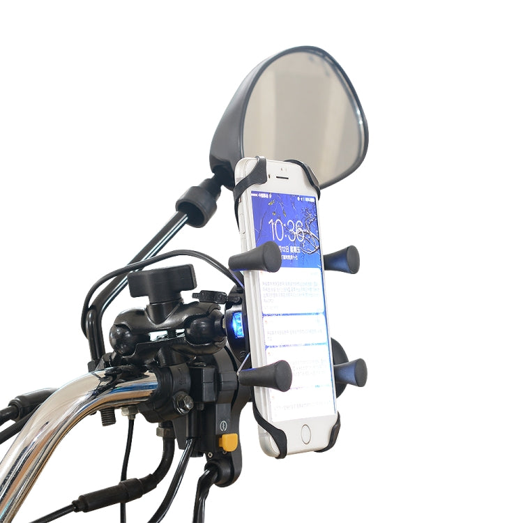 Motorcycle X Shape Aluminum Alloy Phone Bracket 5V 2.1A Phone Charger