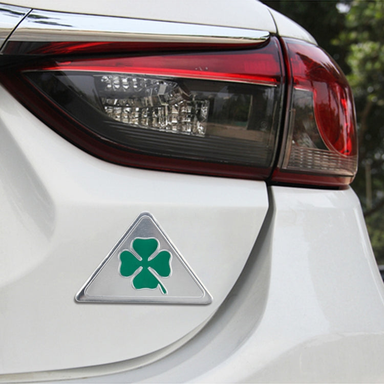 Four Leaf Clover Herb Luck Symbol Aluminum Slim Triangle Badge Emblem Labeling Sticker Styling Car Dashboard Decoration