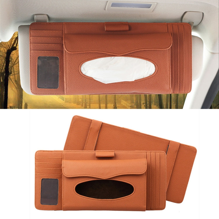 DERANFU 3 In 1 Lichee Texture Multi-function Car Hang Type Leather Towel Box with Card Slot & CD Slot