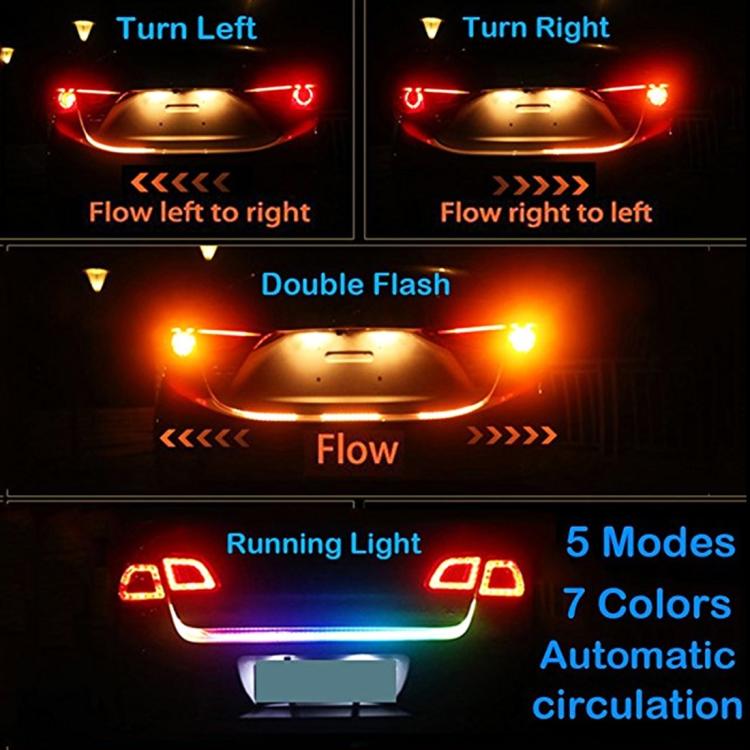 1.2m Car Auto Waterproof Universal Rear Colorful Flowing Light Tail Box Lights Red Light Brake Light Yellow Light Turn Signal Light LED Lamp Strip Tail Decoration, DC 9-30V