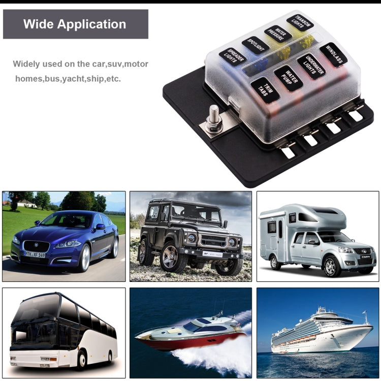 1 in 8 Out Fuse Box PC Terminal Block Fuse Holder Kits with LED Warning Indicator for Auto Car Truck Boat