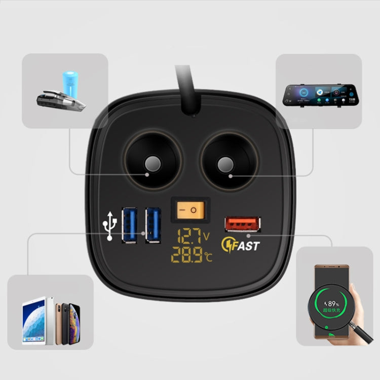 Universal Car QO3.0 Three Port USB Charger Power Outlet Adapter with LED Digital Voltmeter and Thermometer