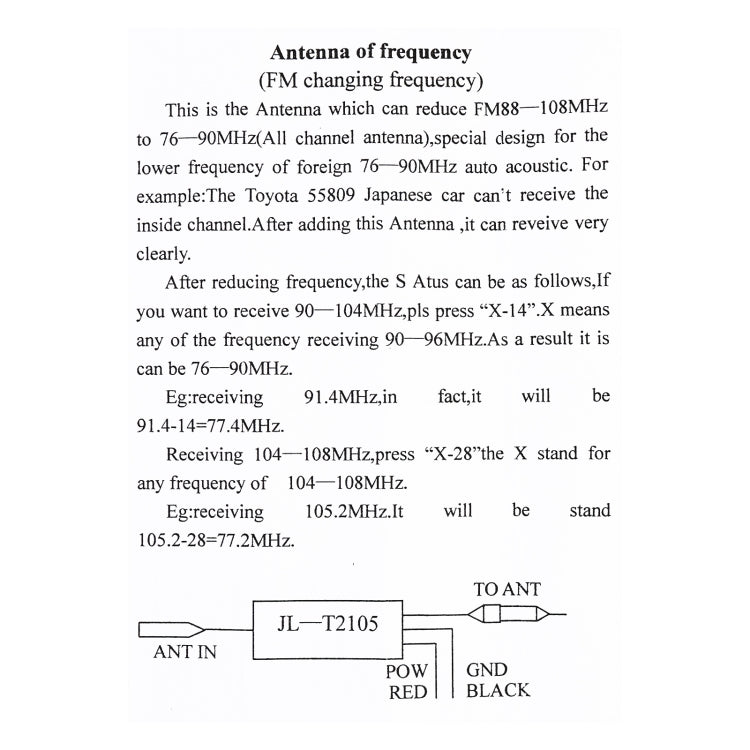JL-T2105 Car Frequency Antenna Radio FM Band Expander for Japanese Cars