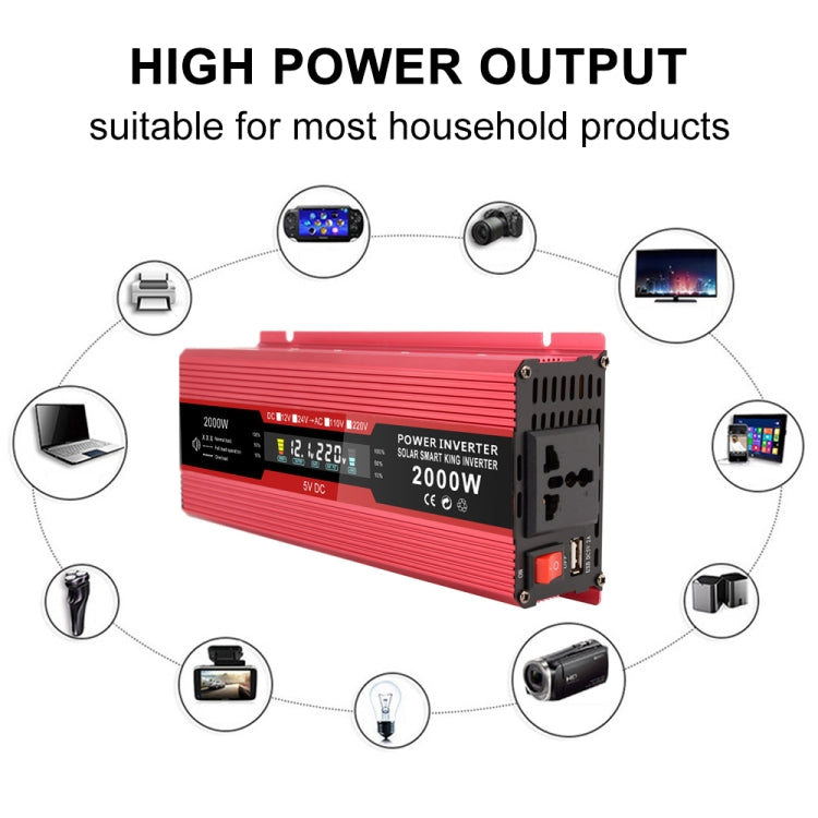Carmaer Universal 12V to 220V 2000W Car LCD Display Inverter Household Power Converter