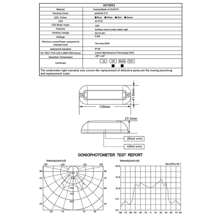 MK-042 Ship / Yacht 10-30V 42LEDs Waterproof Stainless Steel Underwater Light