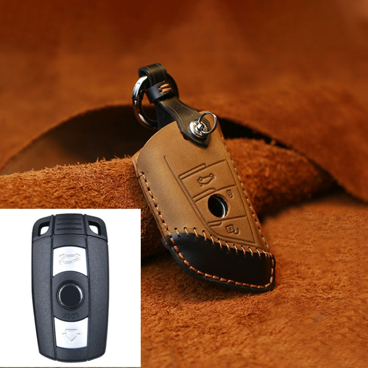 For BMW Blade Style Car Cowhide Leather Key Protective Cover Key Case, Two Keys Version
