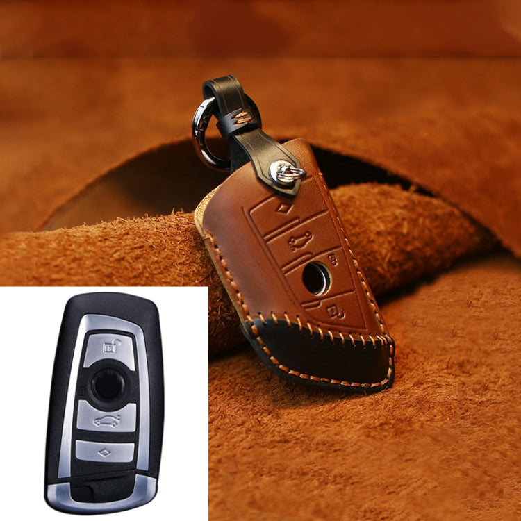 For BMW Blade Style Car Cowhide Leather Key Protective Cover Key Case, Three Keys Version