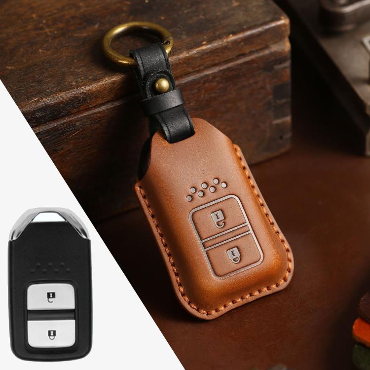 For Honda Car Cowhide Leather Key Protective Cover Key Case, Two Keys Version