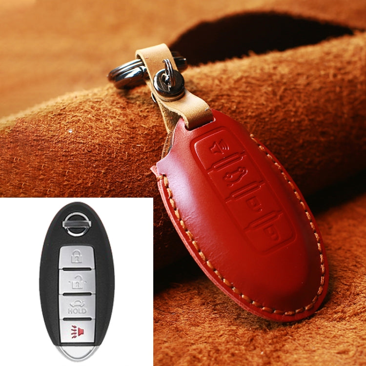 For Nissan Car Cowhide Leather Key Protective Cover Key Case, Four Keys Version