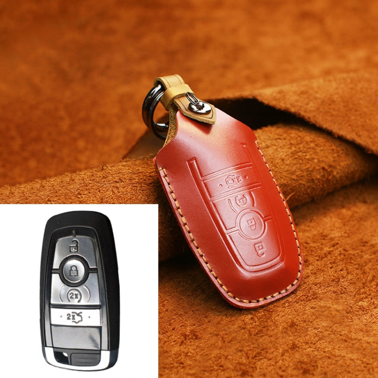 For Ford Car Cowhide Leather Key Protective Cover Key Case, Four Keys Version
