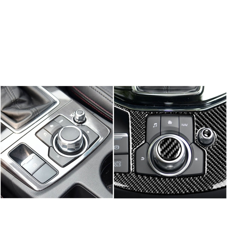 One Set Car Carbon Fiber Multimedia Knob Decorative Sticker for Mazda 3 / 6 / CX-9 / CX-5, Left and Right Drive Universal