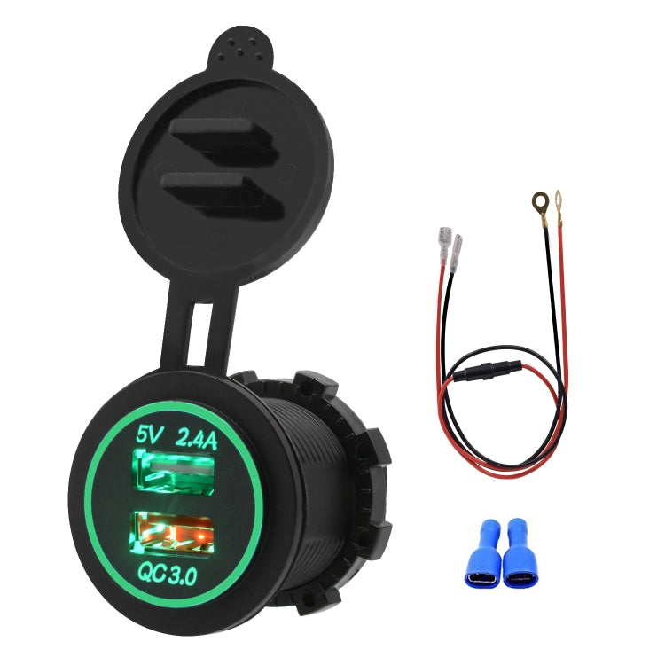 Universal Car QC3.0 Dual Port USB Charger Power Outlet Adapter 5V 2.4A IP66 with 60cm Cable