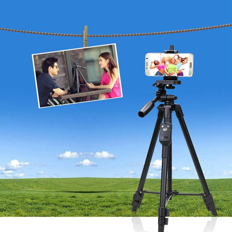 YUNTENG VCT-5208RM Aluminum Magnesium Alloy Leg Tripod Mount with Bluetooth Remote Control & Tripod Head & Phone Clamp for SLR Camera & Smartphones, Height: 125cm