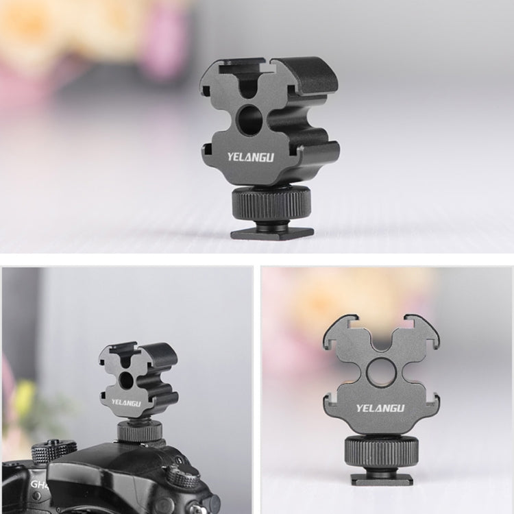 YELANGU YLG0601A A68 3-Head Cold Shoe Mount Adapter Microphone Flash Light Metal Holder Bracket