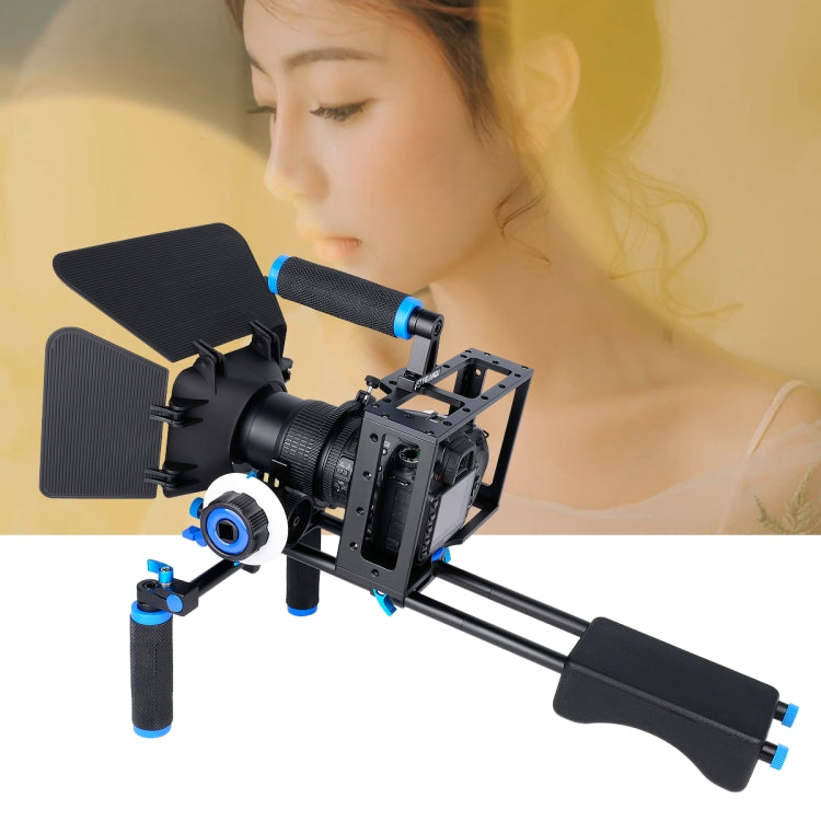 YELANGU D222 Dual Handles Camera Shoulder Mount + Camera Cage Stabilizer Kit with Matte Box + Follow Focus for DSLR Camera / Video Camera