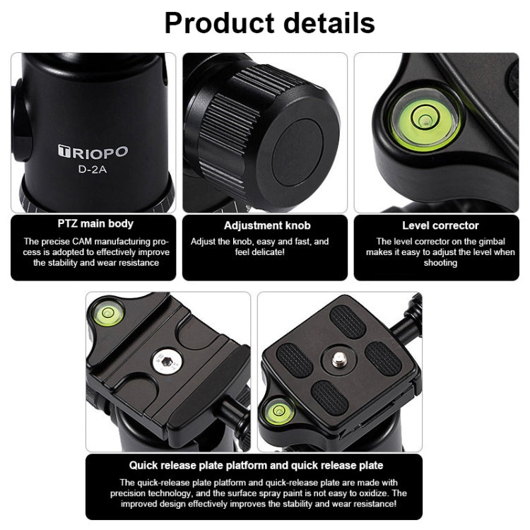 TRIOPO D-2A 360 Degree Rotation Aluminum Alloy Tripod 36mm Ball Head with Quick Release Plate