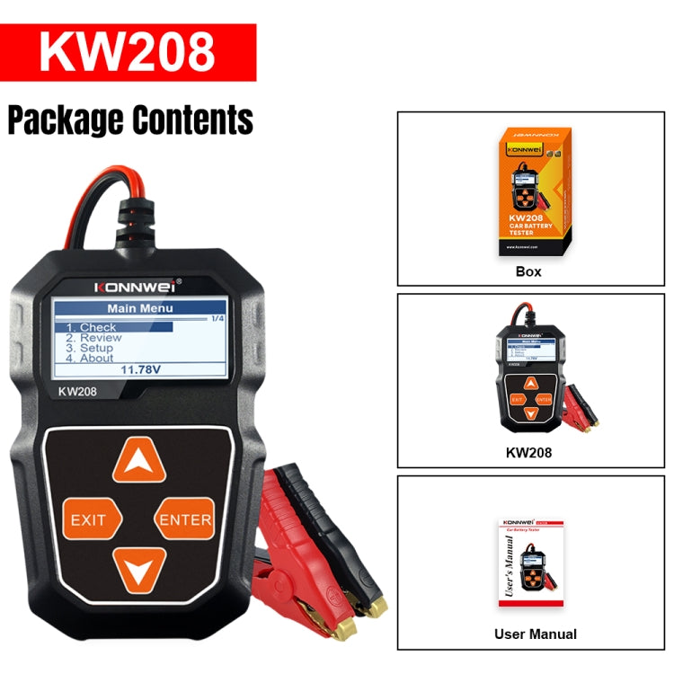 KONNWEI KW208 Car TFT Color Screen Battery Tester Support 8 Languages