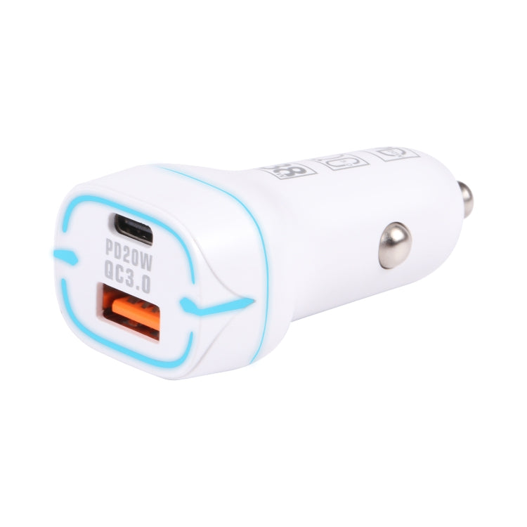 QC USB + USB-C / Type-C Dual Ports Fast Charging Car Charger with Luminous Aperture