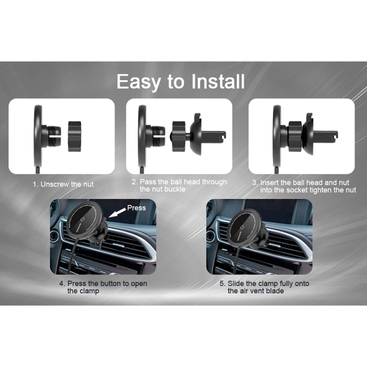 Mriowiz M-2002W 15W 360-degree Rotating MagSafe Magnetic Car Wireless Charger for iPhone 12 Series, with USB + USB-C / Type-C Data Cable, Cable Length: 1m