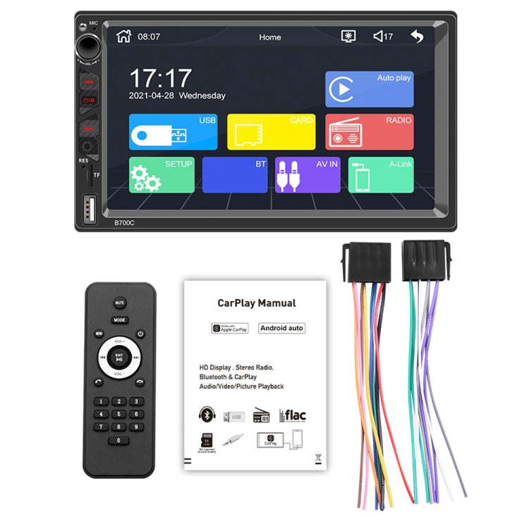 B700C HD 7 inch Universal Car MP5 Player with Wired Carplay, Support FM & Bluetooth & TF Card