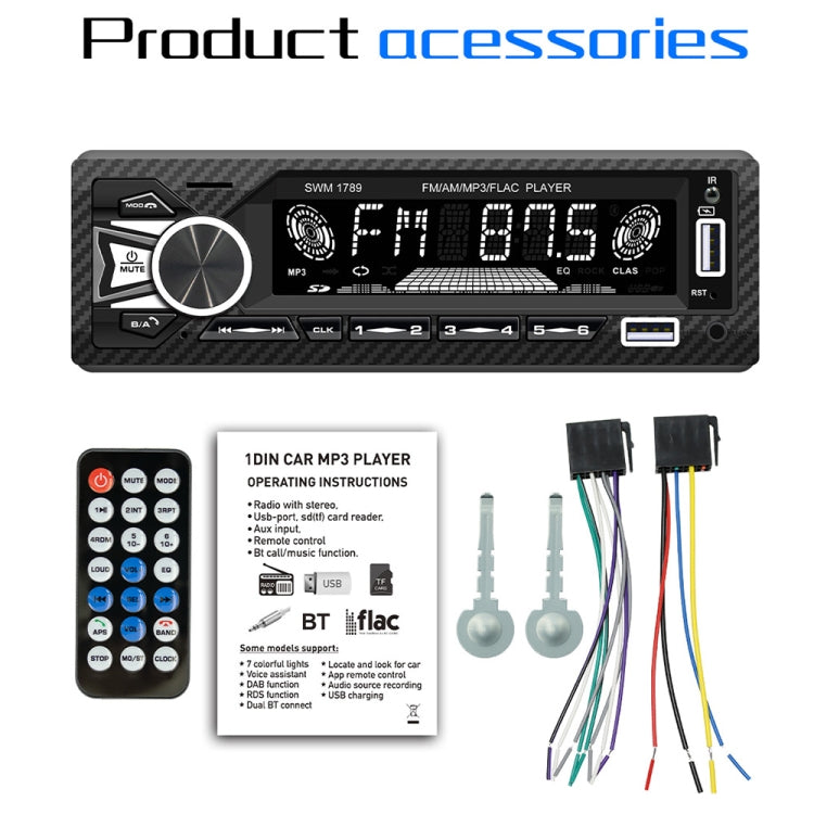 SWM-1789 Car Radio Receiver Bluetooth 5.1 MP3 Player with Remote Control