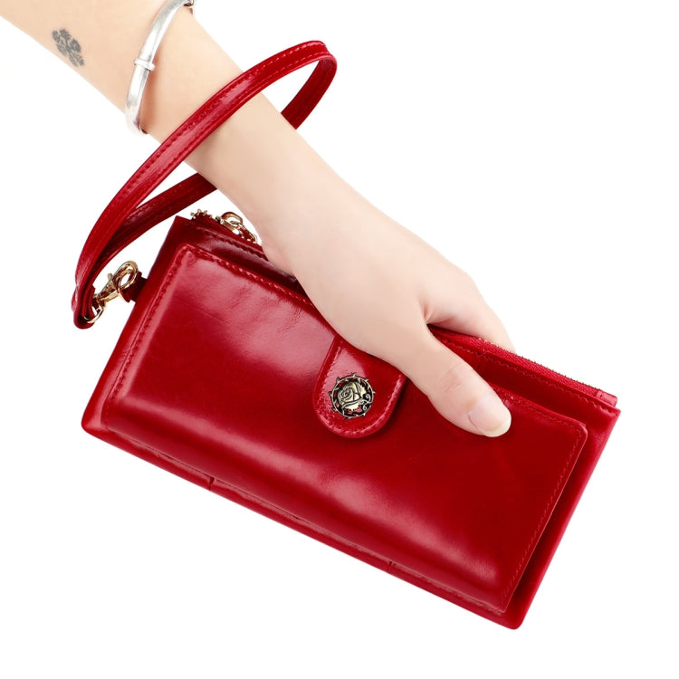 3506 Oil Wax Vintage Texture RFID Anti-Degaussing Hand Held Wallet for Ladies