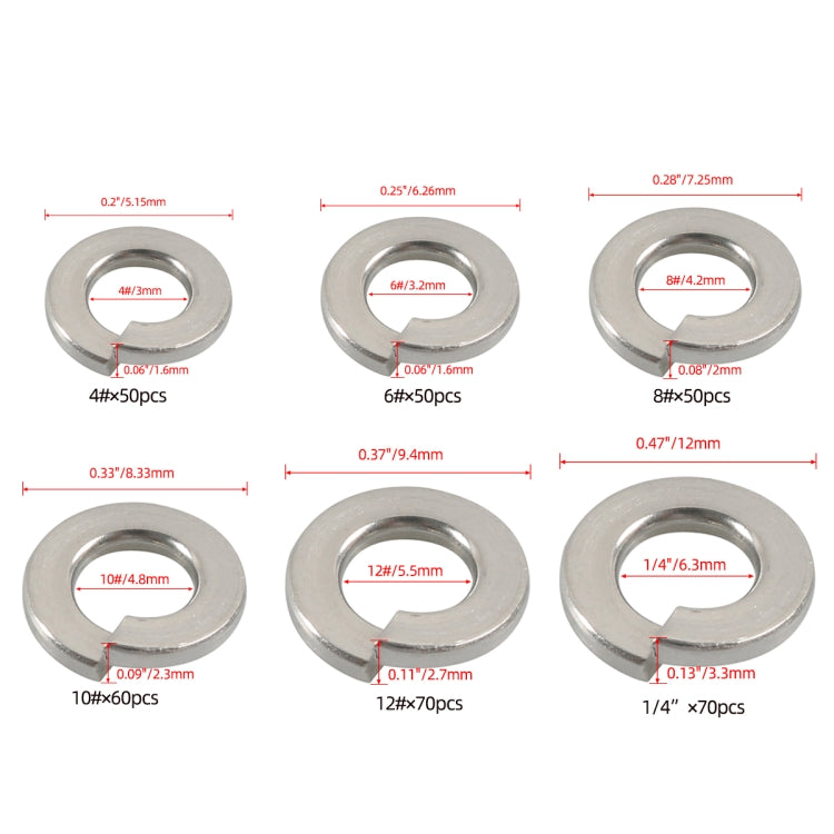 A7652 350 in 1 6 Sizes 304 Stainless Steel Split Lock Spring Washer Kit
