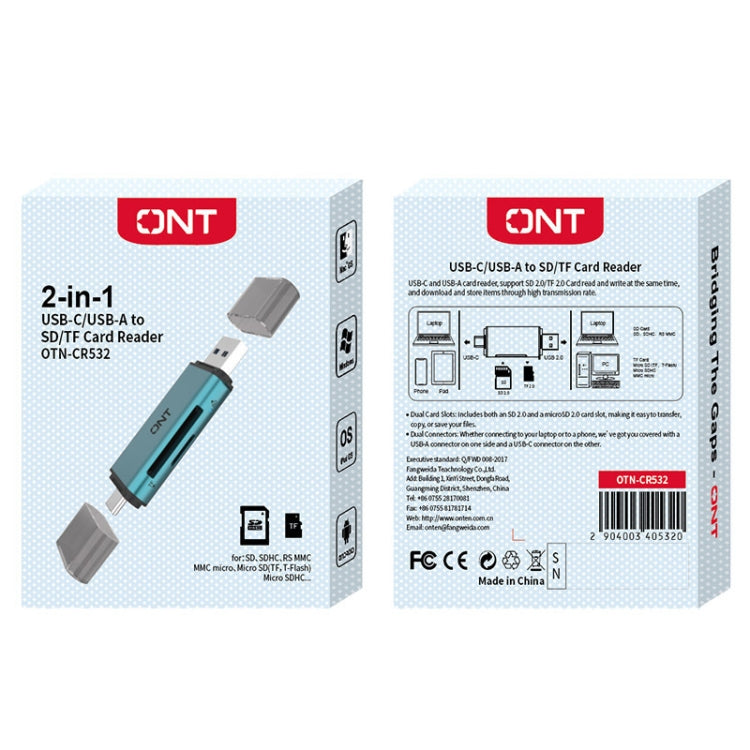 Onten CR532 2 in 1 USB-A / USB-C to SD2.0 / TF2.0 USB Card Reader