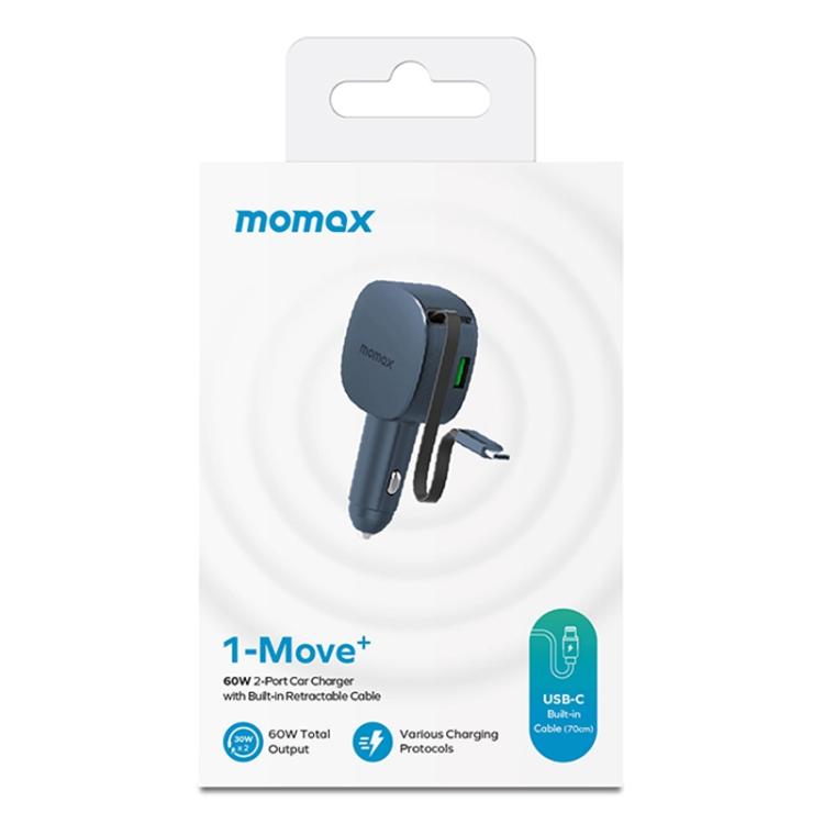 MOMAX UC19 60W 3 in 1 Car Charger with Retractable Cable