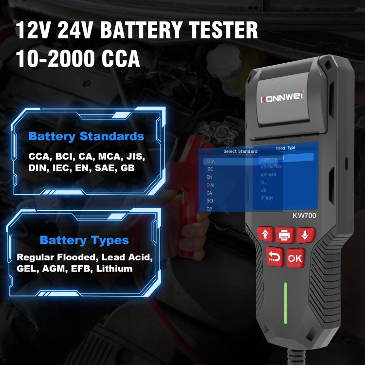 KONNWEI KW700 12V / 24V 2.8 inch Color Screen Car Battery Tester with Printer
