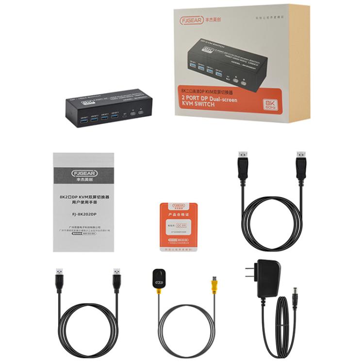 FJGEAR FJ-8K202DP 8K 60Hz DP USB3.0 Monitor KVM Switch