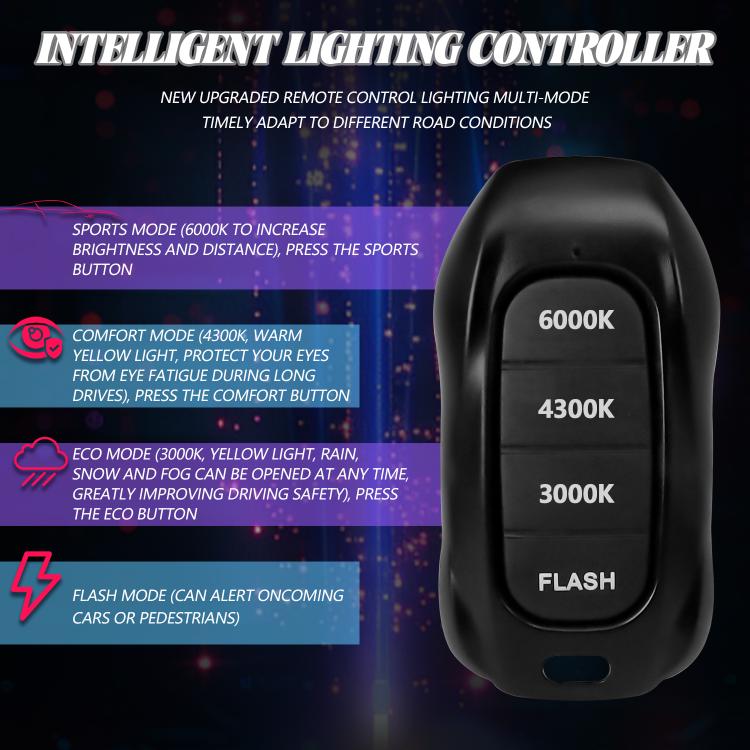 2pcs/Pack 60W 8000LM 6000K Three Color Remote Control Car LED Headlight Bulb