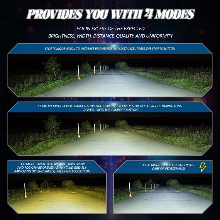 2pcs/Pack 60W 8000LM 6000K Three Color Remote Control Car LED Headlight Bulb