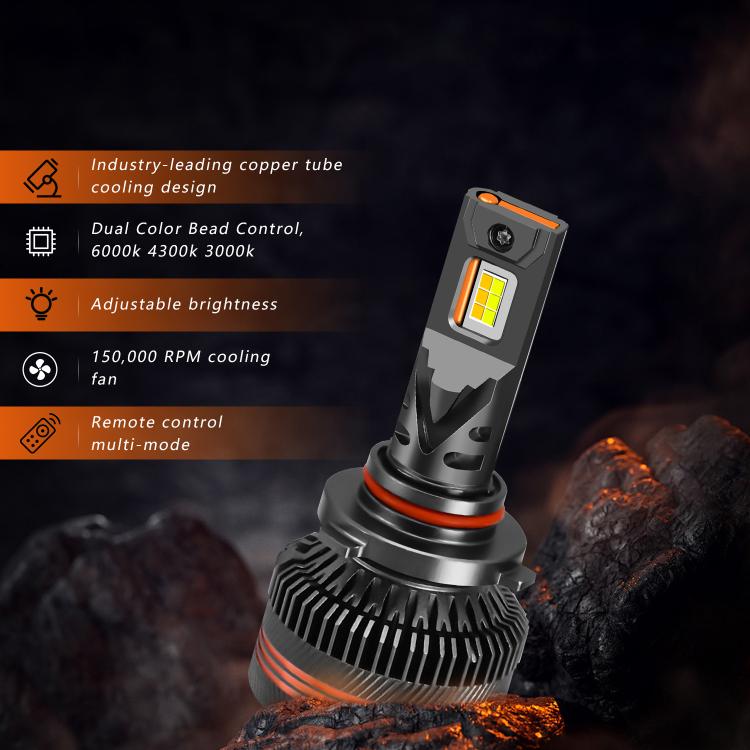 2pcs/Pack 60W 8000LM 6000K Three Color Remote Control Car LED Headlight Bulb
