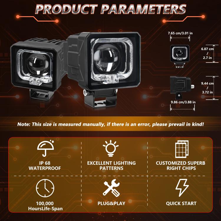 2pcs/Pack 35W 3600LM 6500K Car Square HD Large Lens Spotlight Work Light