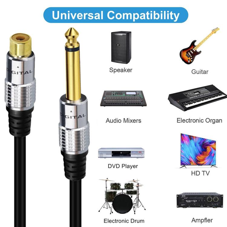 6.35mm Mono Plug Male to RCA Female Audio Adapter Cable for Ampfler, Speaker, Guitar