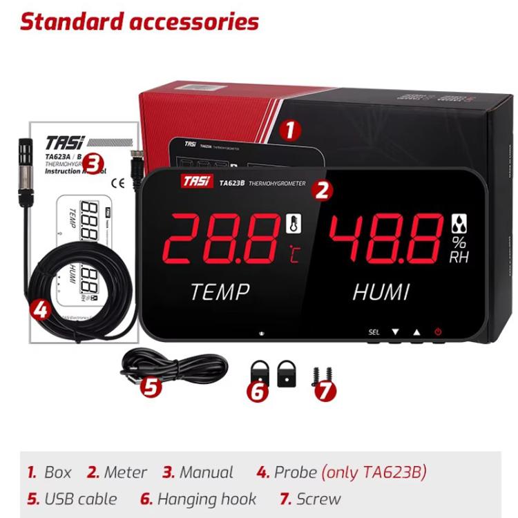 TRSI TA623A Industrial Wall-mounted Thermometer Hygrometer, Built-in Probe