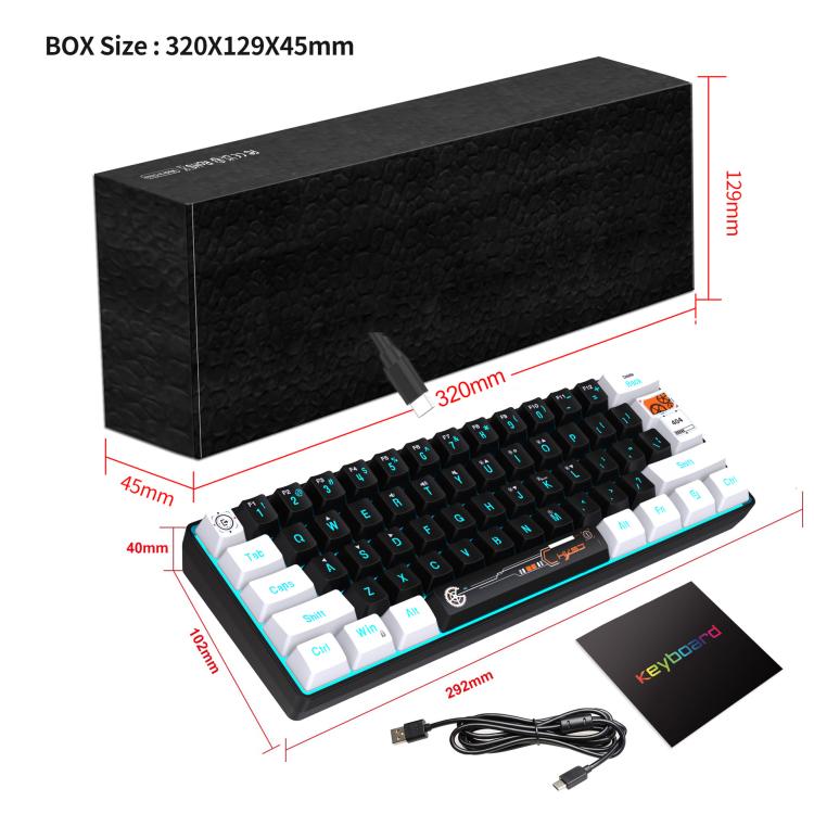 HXSJ V700WB Wired RGB Backlit Membrane Keyboard 61 Key Caps, Cable Length: 1.7m