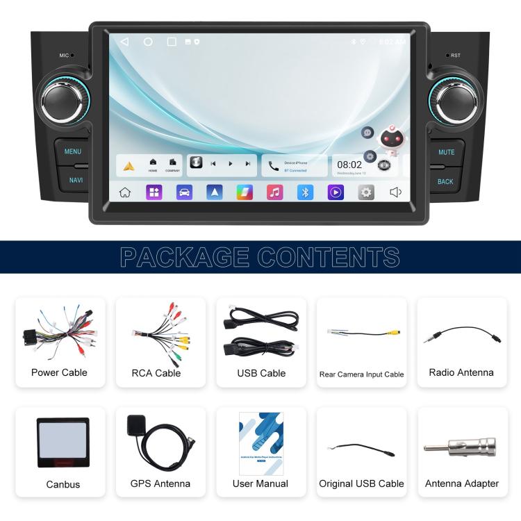 For Fiat Punto 2005-2009 Android 15 7 inch 4G+64G Car Central Control Audio Video Navigation