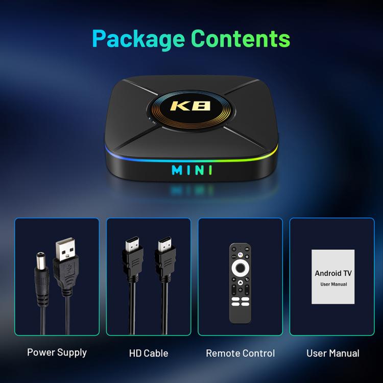 HK1 K8MINI 4K UHD Android 14 Smart TV Box with Remote Control, RK3518 Quad-Core
