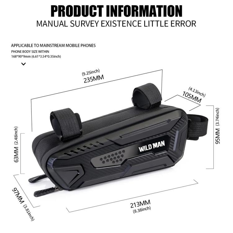WILD MAN M40 Mountain Bicycle Front Beam Triangle Bag TPU Carbon Fiber Hard Shell Bag Cycling Equipment, M40
