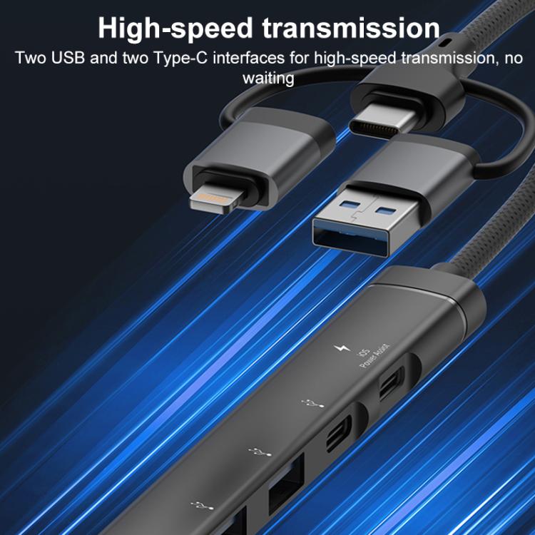 USB / Type-C / 8 Pin to PD, 2 x USB, 2 x Type-C HUB Adapter 5 in 1 Docking Station