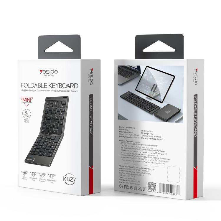 Yesido KB27 Ultra Slim Mini Two-Fold Portable Bluetooth Keyboard