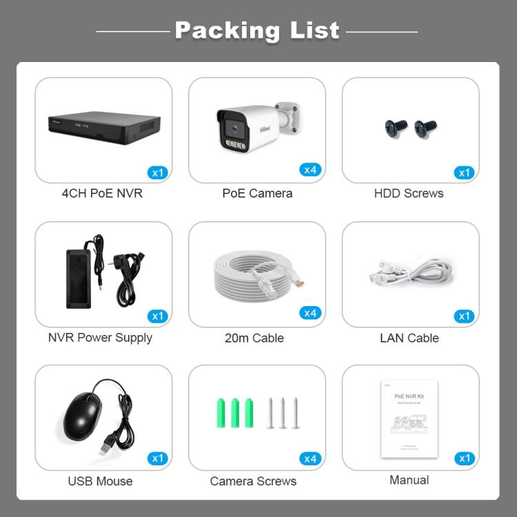 SriHome NVS005-POE065 3MP HD 4-CH POE Camera Network Video Recorder Kit